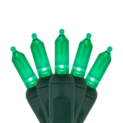 50 T5 Green LED Christmas Tree Lights, Green Wire, 6" Spacing