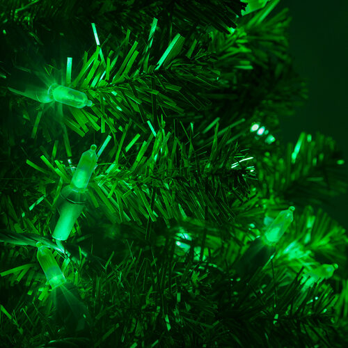 50 T5 Green LED Christmas Tree Lights, Green Wire, 6" Spacing
