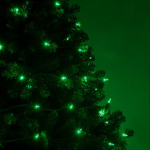 50 T5 Green LED Christmas Tree Lights, Green Wire, 6" Spacing
