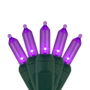 50 T5 Purple LED Christmas Tree Lights, Green Wire, 6" Spacing