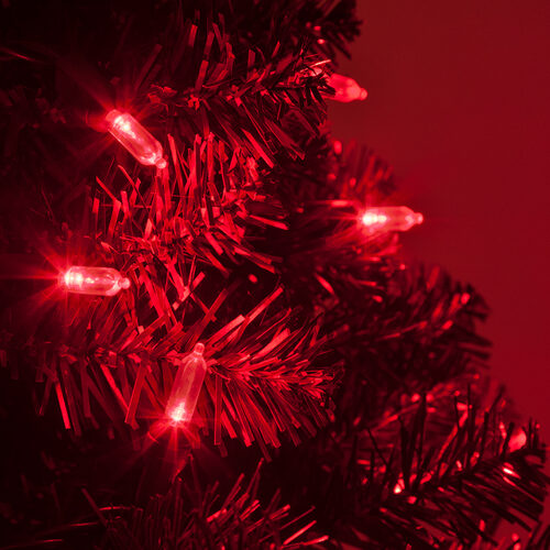 50 T5 Red LED Christmas Tree Lights, Green Wire, 6" Spacing