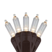 50 T5 Warm White LED Christmas Tree Lights, Brown Wire, 6" Spacing