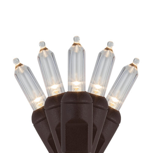 50 T5 Warm White LED Christmas Tree Lights, Brown Wire, 6" Spacing
