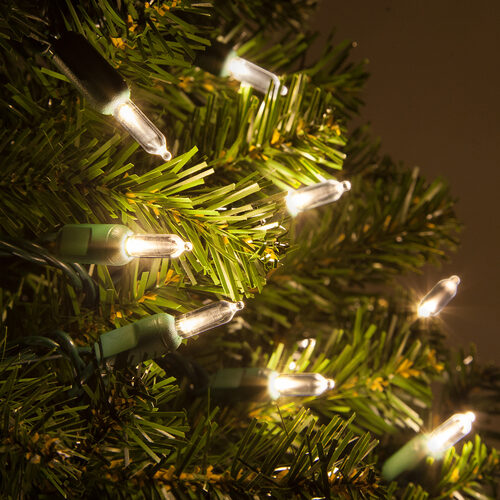 T5 Warm White LED Christmas Tree Lights, Green Wire