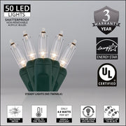 T5 Warm White LED Christmas Tree Lights, Green Wire