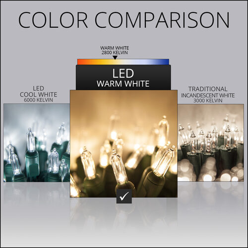 T5 Warm White LED Christmas Tree Lights, Green Wire