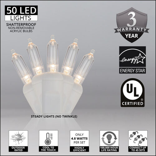 T5 Warm White LED Christmas Tree Lights, White Wire
