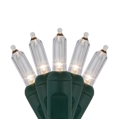 50 T5 Warm White Twinkle LED Christmas Tree Lights, Green Wire, 6" Spacing