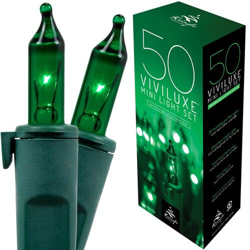 50 Viviluxe TM Green Christmas Mini Lights, Green Wire, 5.5" Spacing