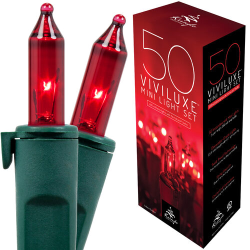 50 Viviluxe TM Red Christmas Mini Lights, Green Wire, 5.5" Spacing