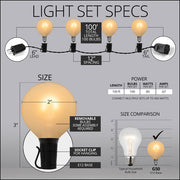 Warm White FlexFilament TM Satin LED Patio String Light Set with G50 Bulbs on Black Wire, E12 Base