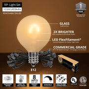 Warm White FlexFilament TM Satin LED Patio String Light Set with G50 Bulbs on Black Wire, E12 Base