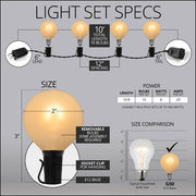 Warm White FlexFilament TM Satin LED Patio String Light Set with G50 Bulbs on Black Wire, E12 Base