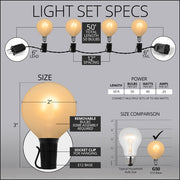 Warm White FlexFilament TM Satin LED Patio String Light Set with G50 Bulbs on Black Wire, E12 Base