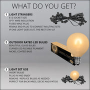 Warm White FlexFilament TM Satin LED Patio String Light Set with G50 Bulbs on Black Wire, E12 Base