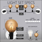 Warm White FlexFilament TM Shatterproof LED Patio String Light Set with G50 Bulbs on Black Wire, E12 Base