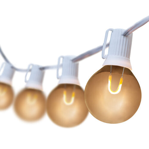 Warm White FlexFilament TM Shatterproof LED Patio String Light Set with G50 Bulbs on White Wire, E12 Base