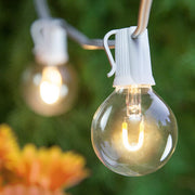 Warm White FlexFilament TM Shatterproof LED Patio String Light Set with G50 Bulbs on White Wire, E12 Base