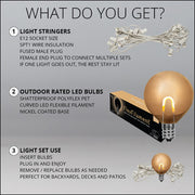 Warm White FlexFilament TM Shatterproof LED Patio String Light Set with G50 Bulbs on White Wire, E12 Base