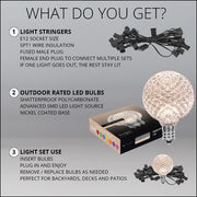 Warm White OptiCore LED Patio String Light Set with G50 Bulbs on Black Wire, E12 Base