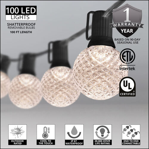 Warm White OptiCore LED Patio String Light Set with G50 Bulbs on Black Wire, E12 Base