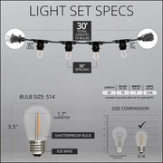 Warm White Straight Filament Shatterproof LED Patio String Light Set with S14 Bulbs on Black Wire