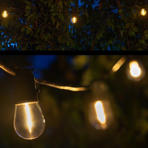 Warm White Straight Filament Shatterproof LED Patio String Light Set with S14 Bulbs on Black Wire