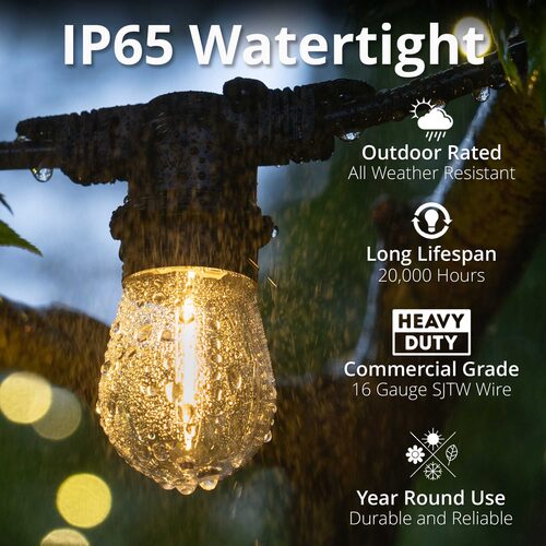 Warm White Straight Filament Shatterproof LED Patio String Light Set with S14 Bulbs on Black Wire