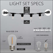 Warm White Straight Filament Shatterproof LED Patio String Light Set with S14 Bulbs on Black Wire