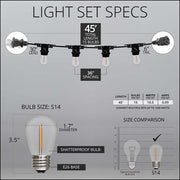 Warm White Straight Filament Shatterproof LED Patio String Light Set with S14 Bulbs on Black Wire