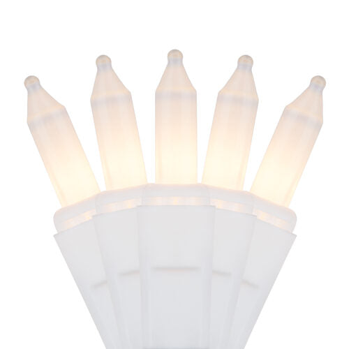 50 White Frost Mini Lights, White Wire, 4" Spacing
