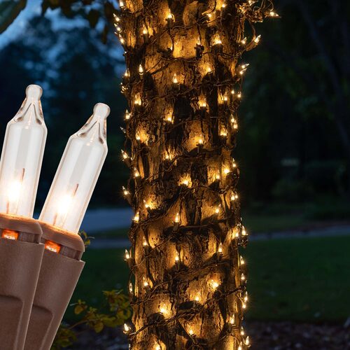 Mini Clear Mini Christmas Trunk Wrap Lights, Lights on Brown Wire