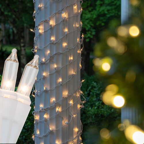 6" 15' Mini Clear Mini Christmas Column Wrap Lights, 150 Lights on White Wire