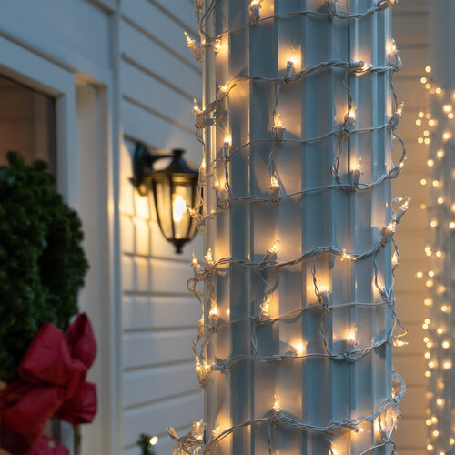 6" 15' Mini Clear Mini Christmas Column Wrap Lights, 150 Lights on White Wire