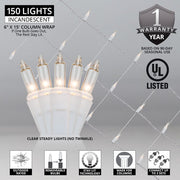 6" 15' Mini Clear Mini Christmas Column Wrap Lights, 150 Lights on White Wire