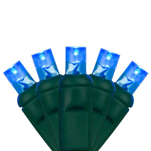 5mm Blue LED Christmas Lights, Green Wire