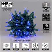 5mm Blue LED Christmas Lights, Green Wire