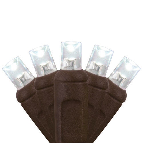 70 5mm Cool White LED Christmas Lights, Brown Wire, 4" Spacing