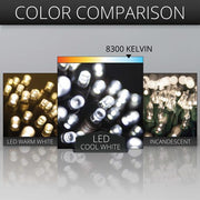 70 5mm Cool White LED Christmas Lights, Brown Wire, 4" Spacing