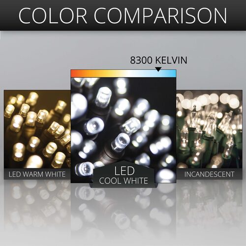 70 5mm Cool White LED Christmas Lights, Brown Wire, 4" Spacing