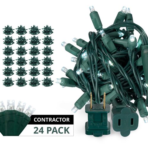 70 5mm Cool White LED Christmas Lights, Green Wire, 4" Spacing