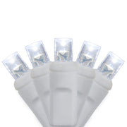70 5mm Cool White LED Christmas Lights, White Wire, 4" Spacing