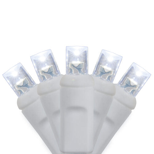 70 5mm Cool White LED Christmas Lights, White Wire, 4" Spacing