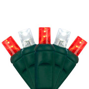 70 5mm Cool White, Red LED Christmas Lights, Green Wire, 4" Spacing