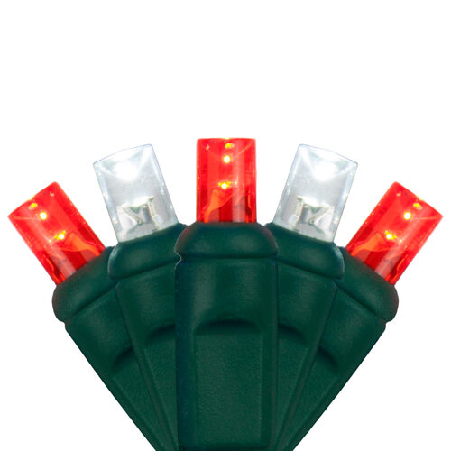 70 5mm Cool White, Red LED Christmas Lights, Green Wire, 4" Spacing