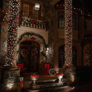 70 5mm Cool White, Red LED Christmas Lights, Green Wire, 4" Spacing