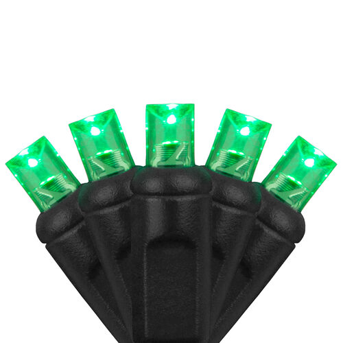 70 5mm Green LED Christmas Lights, Black Wire, 4" Spacing