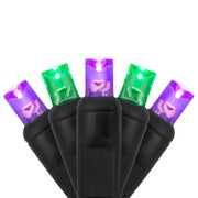 70 5mm Green, Purple LED Christmas Lights, Black Wire, 4" Spacing