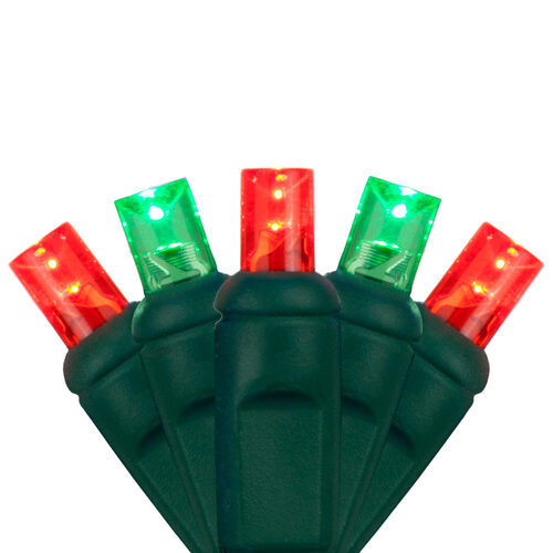 70 5mm Green, Red LED Christmas Lights, Green Wire, 4" Spacing