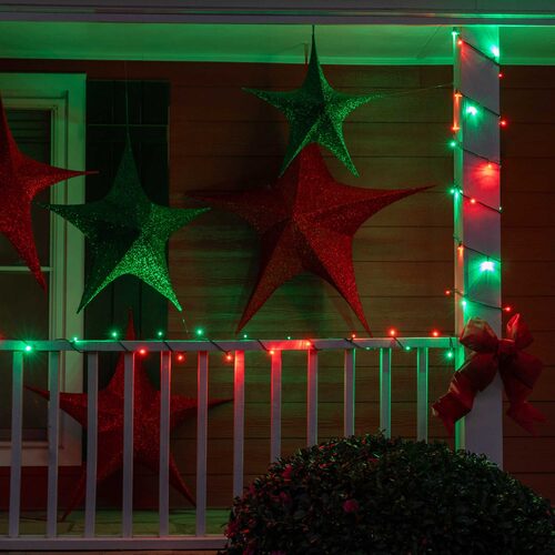 70 5mm Green, Red LED Christmas Lights, Green Wire, 4" Spacing